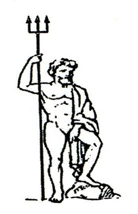 Abbildung eines mythologischen Wesens, das eine menschenähnliche Figur mit einem Dreizack darstellt, der anscheinend aus einer historischen Darstellung des Mazzaroth stammt.