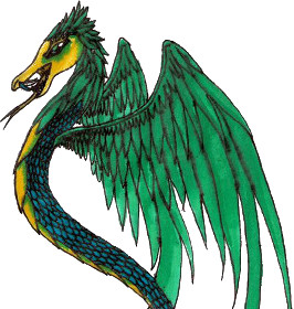 Illustration eines kreativen, gr&uuml;nen gefl&uuml;gelten Drachen mit Merkmalen eines Pferdes und eines Reptils, in einem Kunststil gezeichnet.