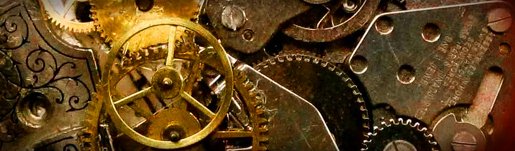 Nahaufnahme von einem komplizierten Mechanismus mit goldenen und silbernen Zahnr&auml;dern, verzierten Komponenten und jeder mit pr&auml;zisen Einschnitten, &auml;hnlich den R&auml;dern des Himmels, die in harmonischer Ordnung drehen.