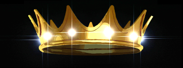 Eine goldene Krone, die auf einem dunklen Hintergrund leuchtet, mit mehreren hellen Lichtpunkten, die an Sterne erinnern.