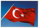 Eine t&uuml;rkische Flagge flattert im Wind gegen einen klaren blauen Himmelshintergrund. Die Flagge zeigt einen wei&szlig;en Stern und Halbmond auf rotem Grund.