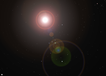 Eine k&uuml;nstlerische Darstellung eines helles Sterns mit diffusen Lichtlinsen und umgebenden farbigen Leuchtkreisen im Weltraum, symbolisch aufgenommen, um das Thema Mazzaroth in einer wissenschaftlich-astronomischen Perspektive zu erforschen.