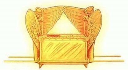 Grafische Darstellung einer goldfarbenen Schatulle mit zwei gefl&uuml;gelten Kreaturen, deren Fl&uuml;gel sich an der Spitze treffen und &uuml;ber der Box ein Dach formen.