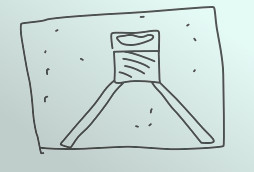 Einfache Zeichnung eines Sternentores oder Stellarsymbols auf einem Blatt mit einem Hintergrund, der kleine Punkte darstellt, die Sterne im Nachthimmel symbolisieren k&ouml;nnten.