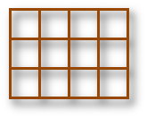 Ein einfaches Gittermuster mit 12 schwarzen Quadraten in drei Reihen und vier Spalten, umrahmt von einer d&uuml;nnen orangefarbenen Linie.