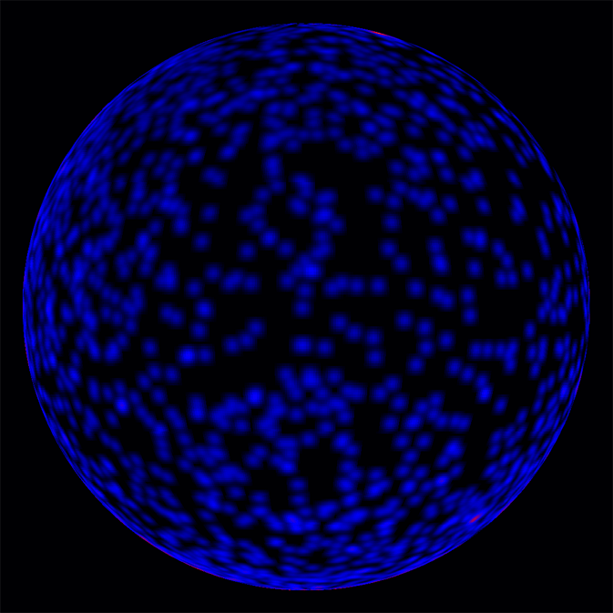 K&uuml;nstlerische Darstellung einer blauen Sph&auml;re, die eine visuelle Repr&auml;sentation der Mazzaroth in einem Sternenmuster zeigt, vor einem schwarzen Hintergrund.