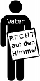 Grafische Darstellung einer stehenden Person mit einem Schild, auf dem "Recht auf den Himmel" steht. &Uuml;ber der Figur ist das Wort "Vater" zu sehen.