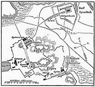 Historische Karte, die einen Stadtplan mit verschiedenen benannten Bereichen und Stra&szlig;en darstellt, Verwendung altert&uuml;mlicher Schrift und Symbole ohne moderne Navigationshilfen.
